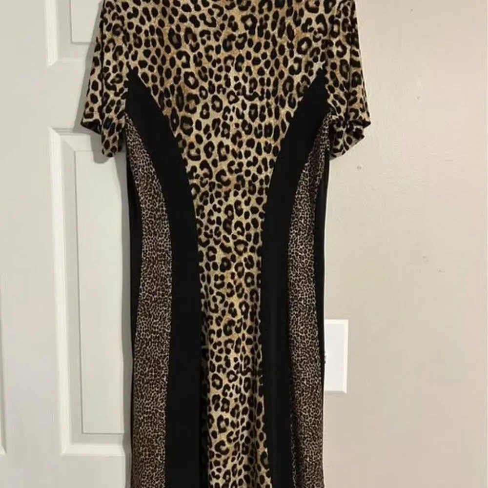Michael Michael Kors Women’s Medium Leopard Print Fit & Flare Dress Black Tan